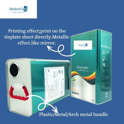 Hộp kim loại hình vuông 5L, lon sơn rỗng cho chất làm cứng lớp phủ mỏng hơn