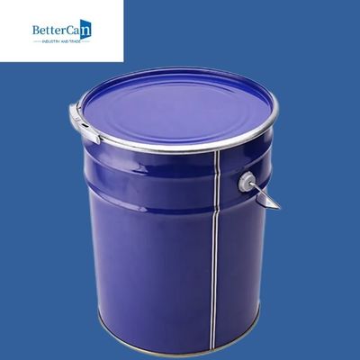 Thùng sơn kim loại 5 gallon màu xanh lam, thùng kim loại tròn có tay cầm